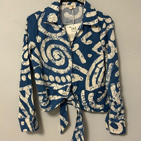Haute Hippie Tops - NWT Haute Hippie Blue and white linen blend shirt, size medium.